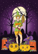 Sorci&egrave;re malicieuse et citrouilles joyeuses